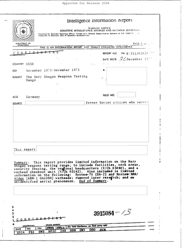 CIA Intelligence Information Report