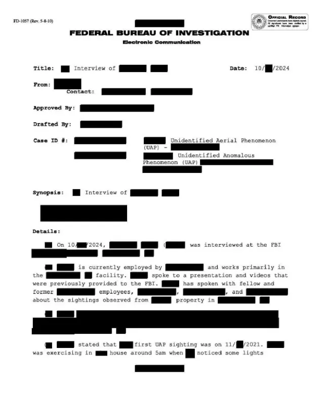 FBI Electronic Communication (FD-1057)