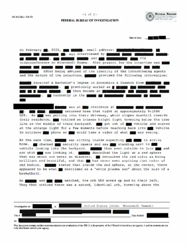 FBI FD-302 UAP Sighting Report