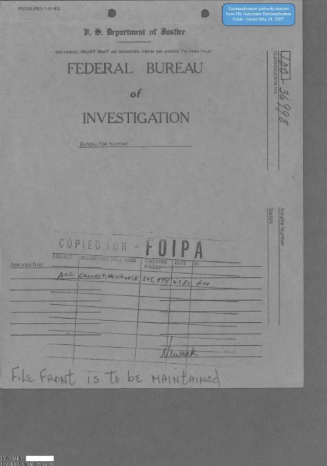 FBI File 100-36998 (Newark Field Office)