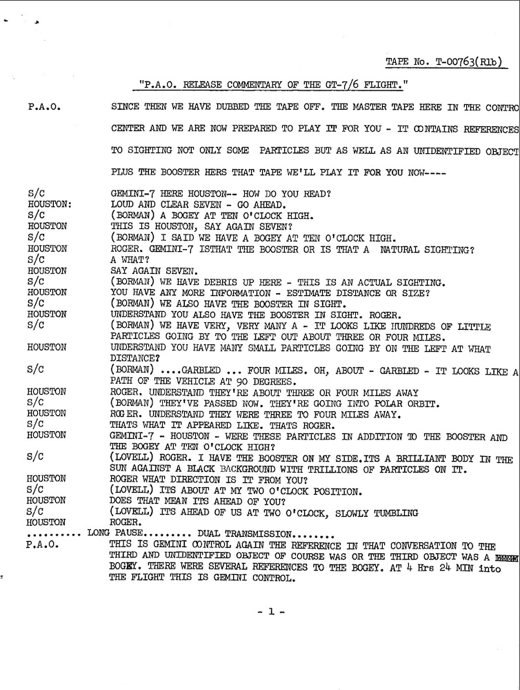 NASA Gemini Program audio transcript