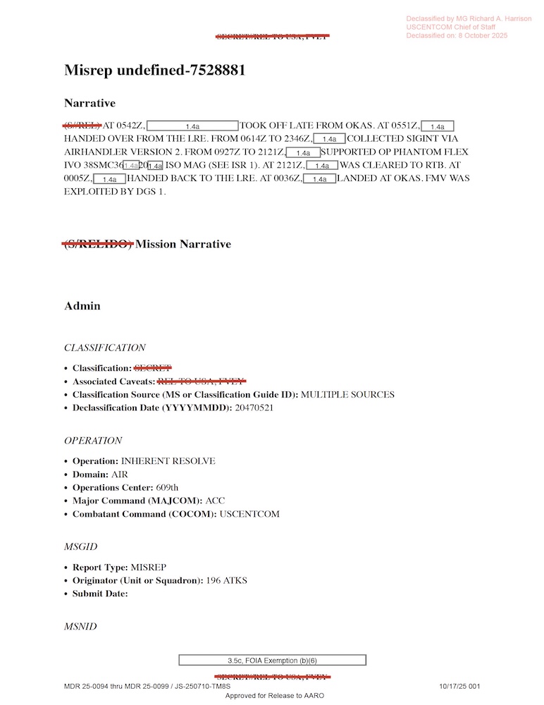 Relatório de Missão do USCENTCOM (MISREP)