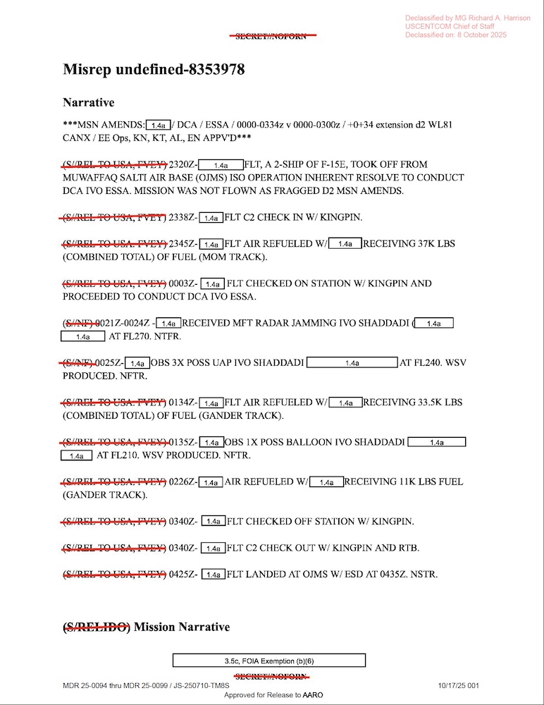 USCENTCOM Mission Report (MISREP)