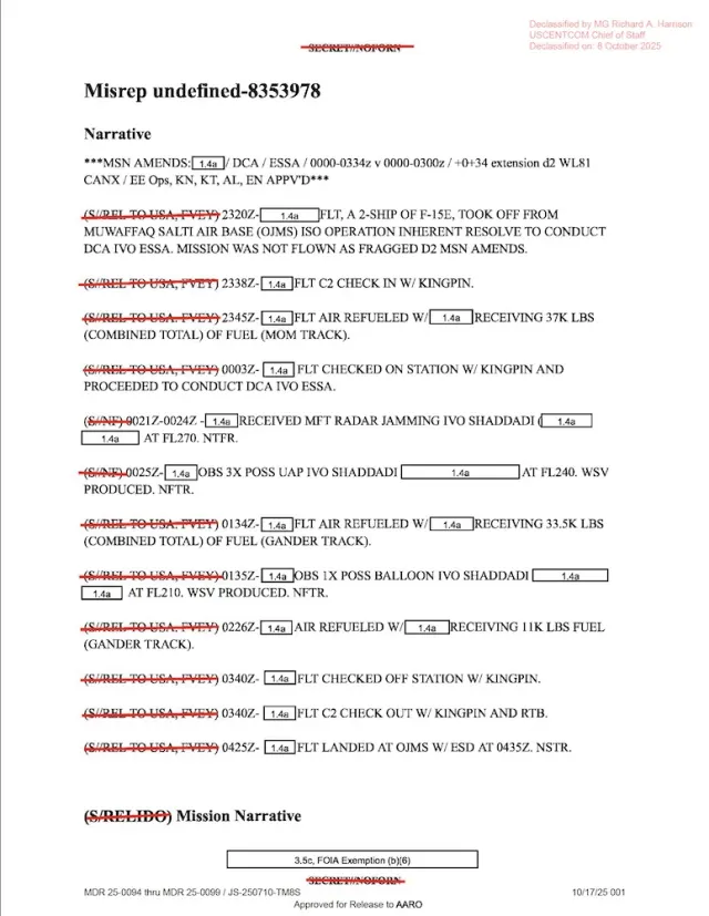 USCENTCOM declassified mission report (MDR 25-0094 series)