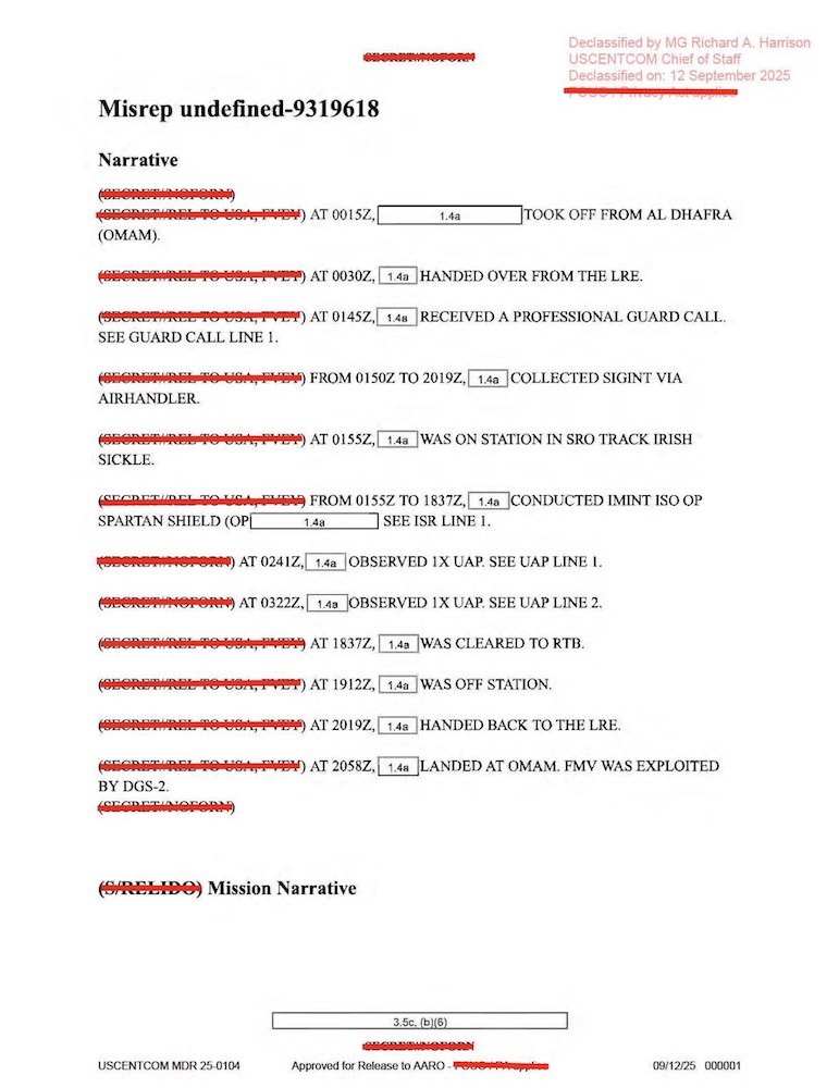 USCENTCOM Mission Report (MISREP) MDR 25-0104