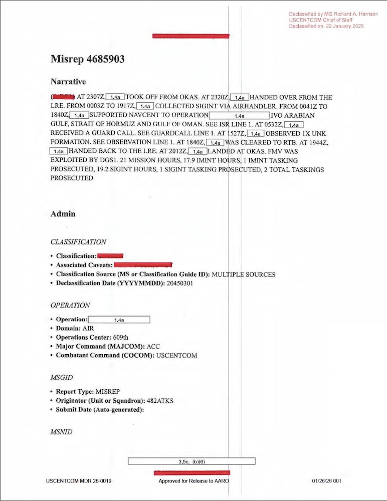 USCENTCOM Mission Report (MISREP)