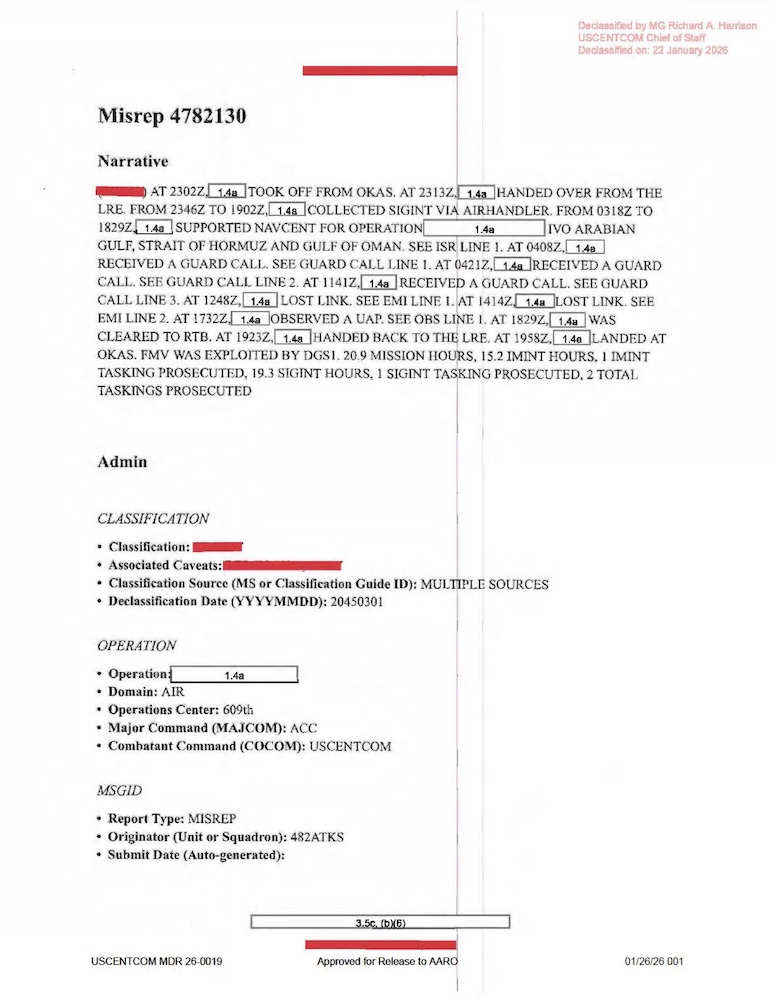 USCENTCOM Mission Data Report (MDR) 26-0019