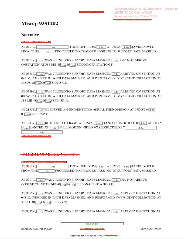 USCENTCOM Mission Data Report (MDR 25-0072)