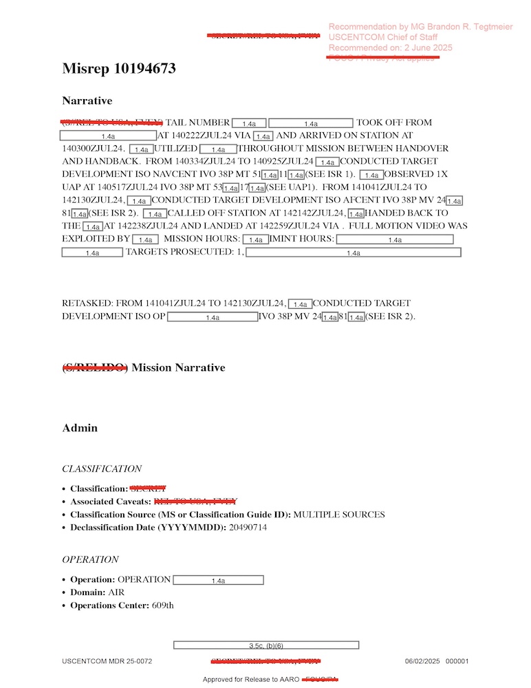 USCENTCOM Mission Report (MISREP)