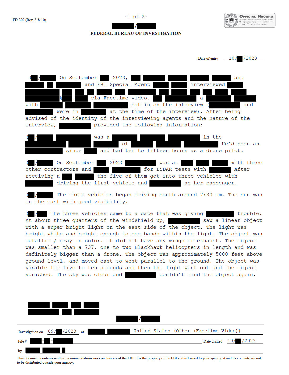 FBI FD-302 Interview Report