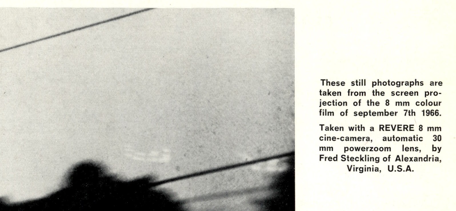 Still photograph from 8mm film showing objects in the sky.