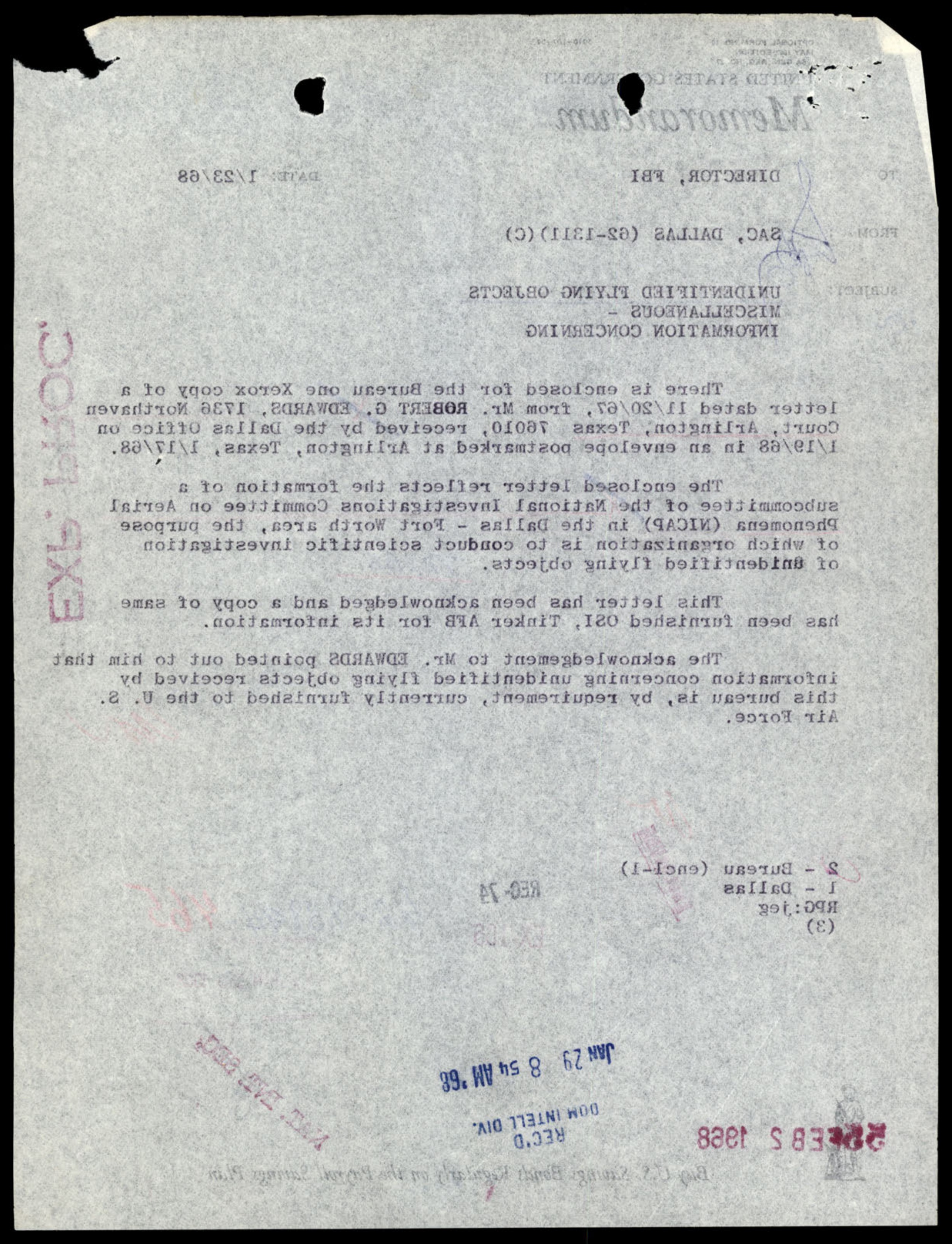 Negative image of a memorandum.
