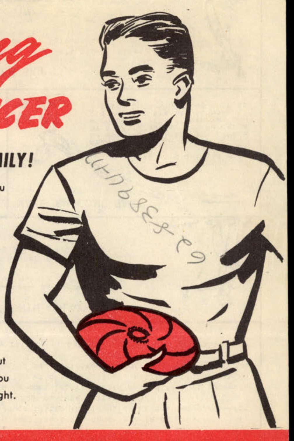 Illustration of a young man holding a 'FLYIN-SAUCER' toy.