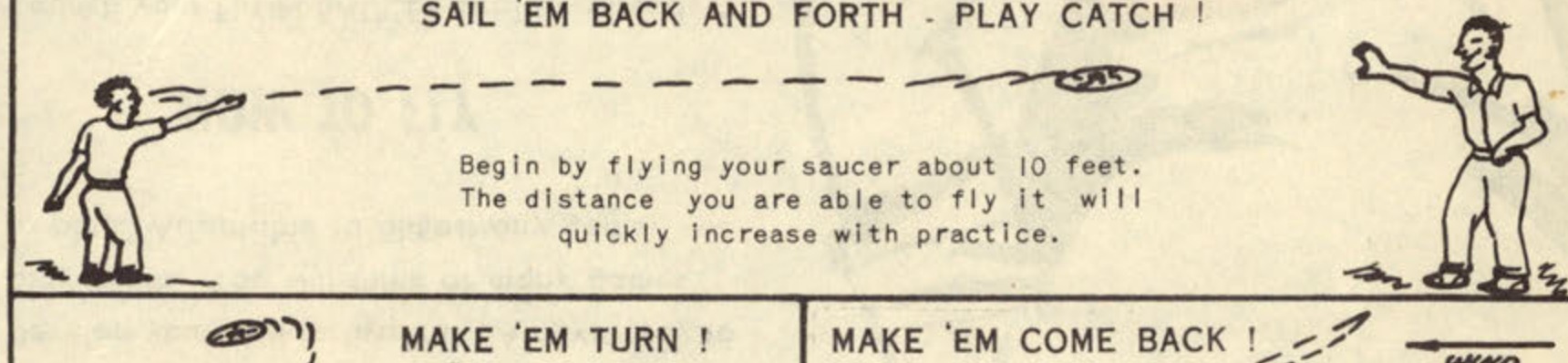 Diagram showing two people playing catch with the saucer.
