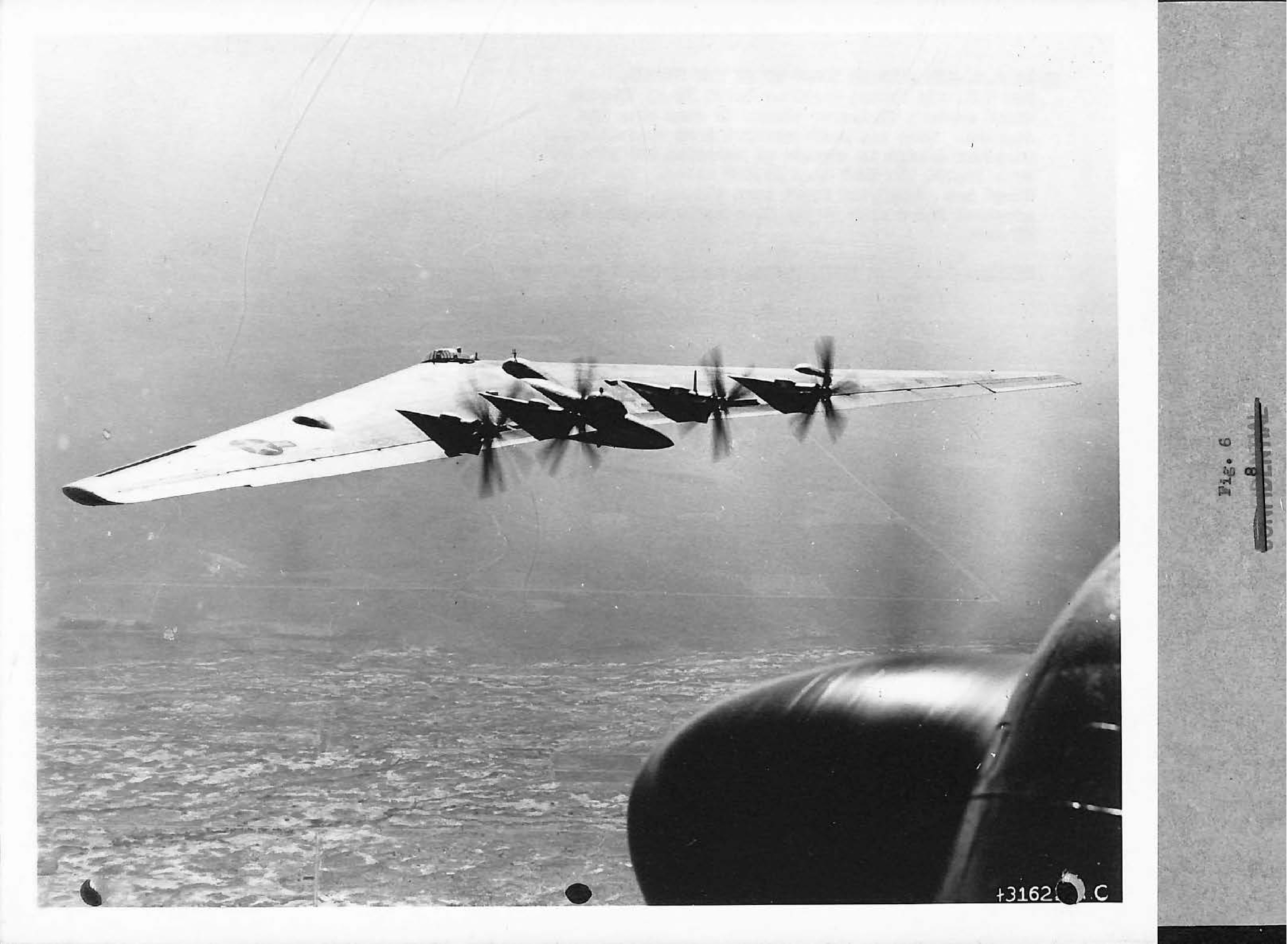 Photograph of the Northrop XB-35 flying wing in flight.