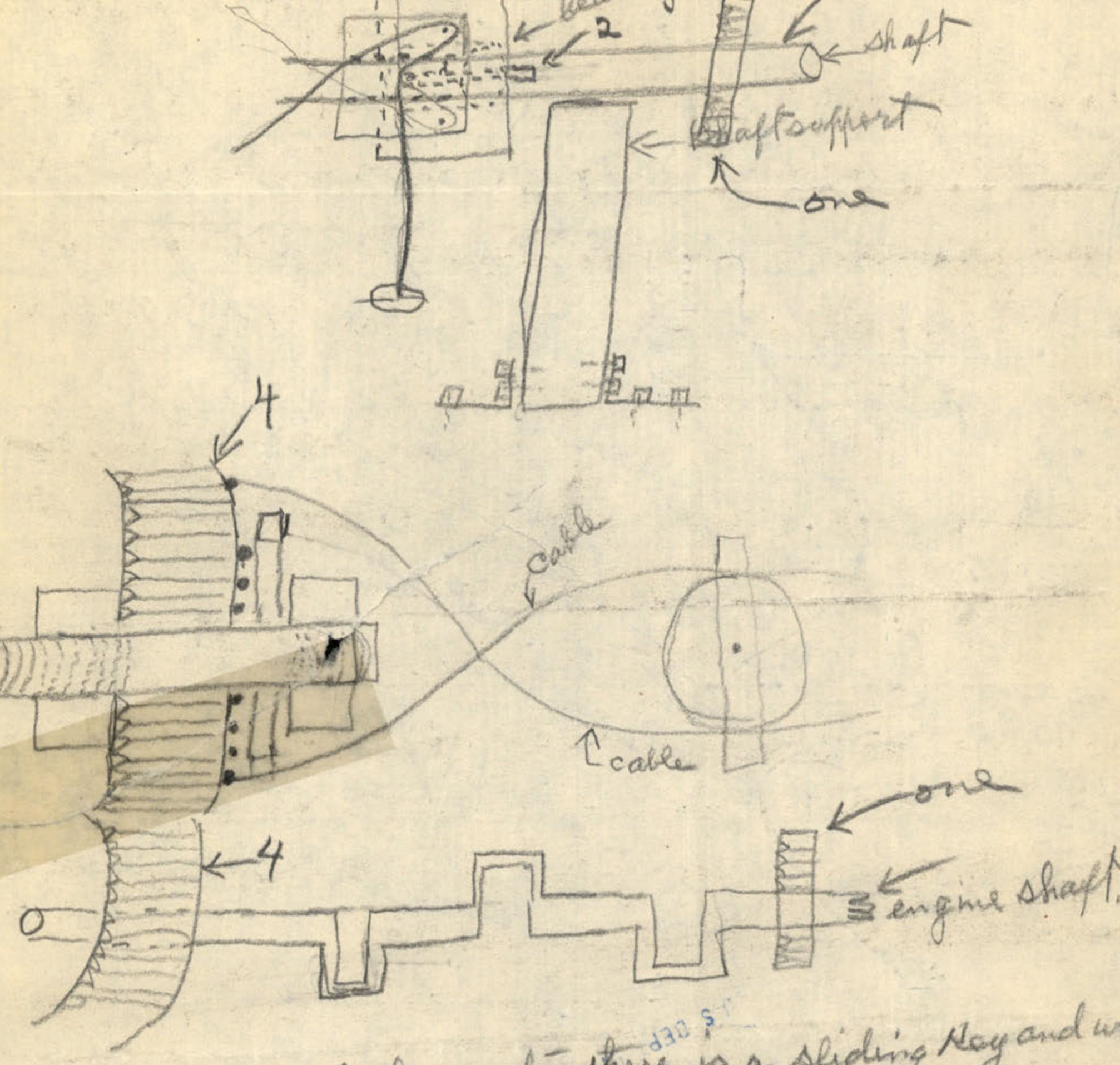 Diagrams showing cog wheels, shafts, and bearings as part of the saucer's propulsion mechanism.