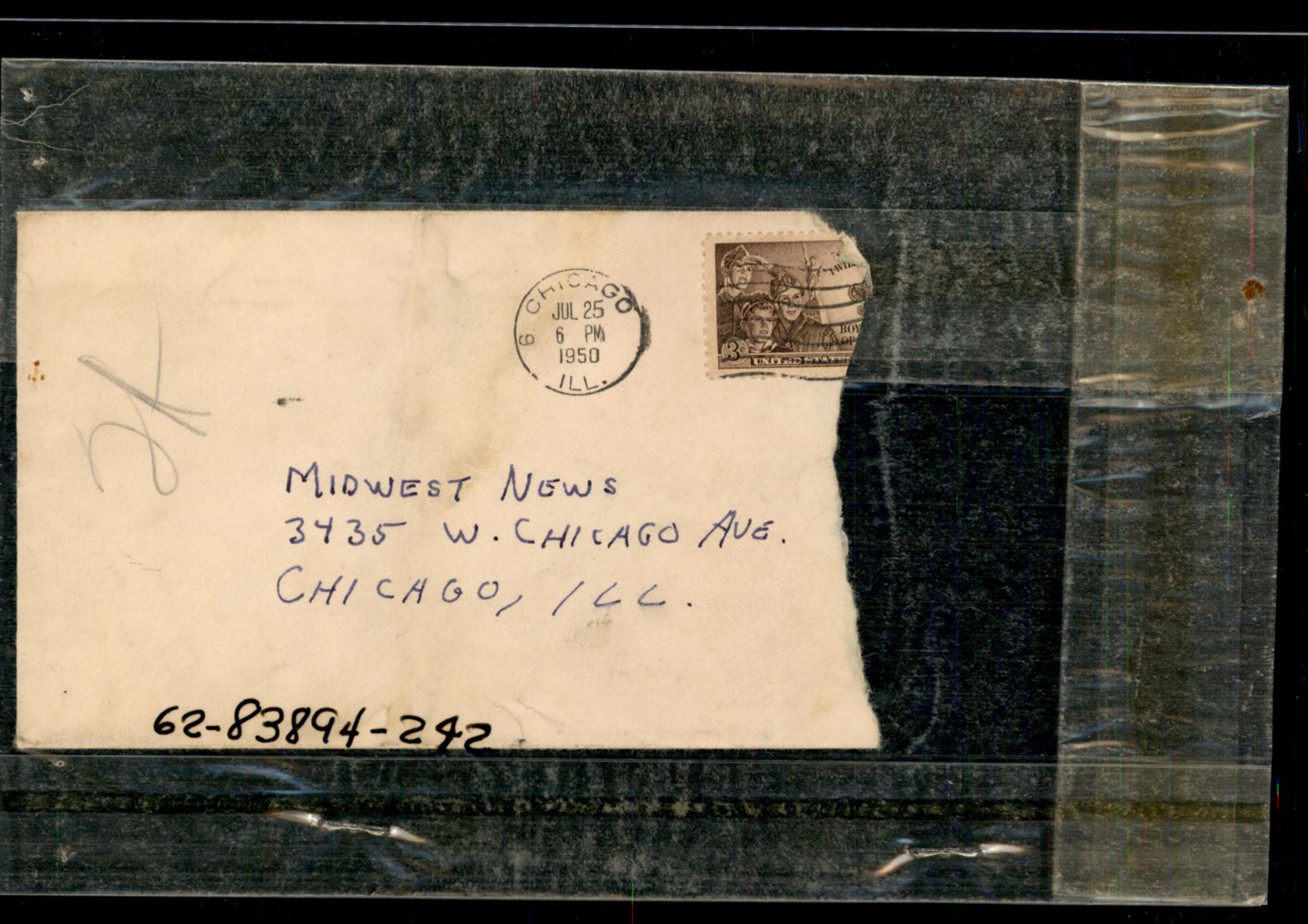 Photograph of an envelope addressed to Midwest News.
