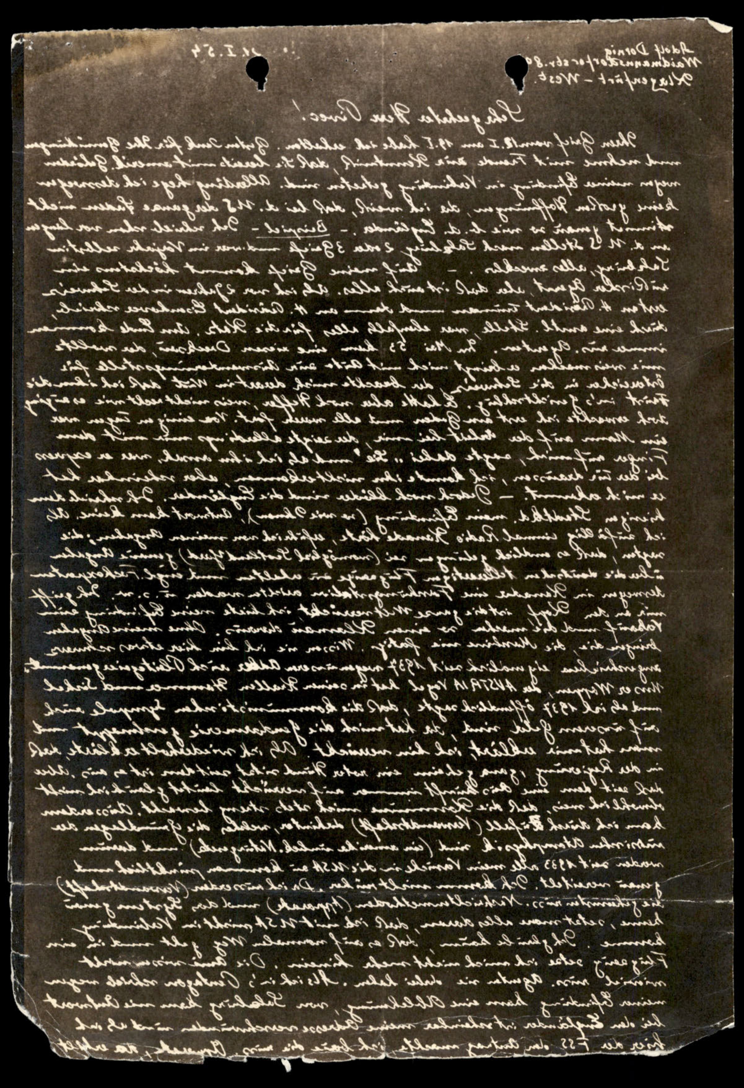 Photonegative of the handwritten letter on the previous page.