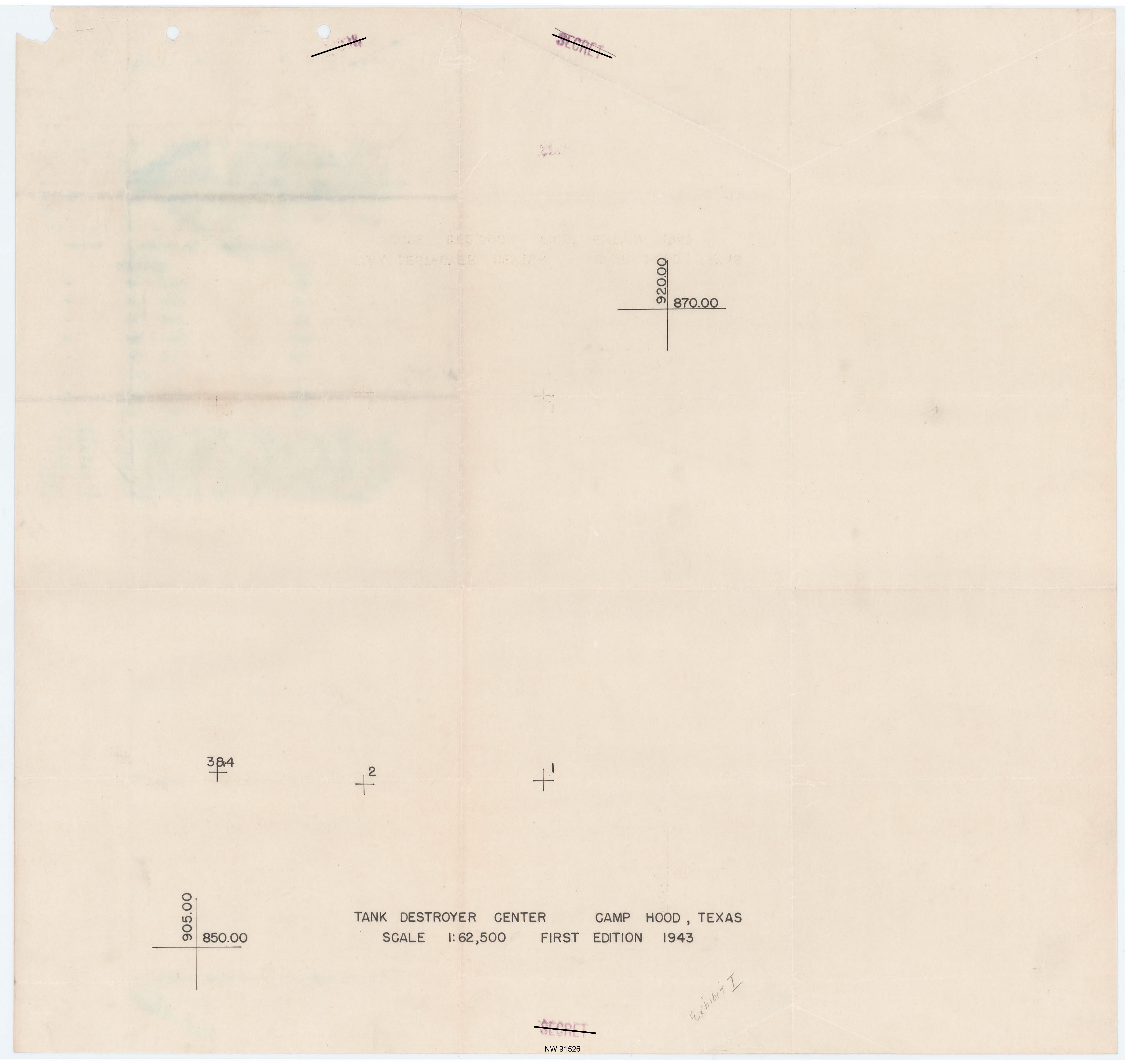 Map of Tank Destroyer Center, Camp Hood, Texas. Scale 1:62,500, First Edition 1943.